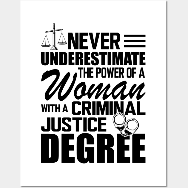 Criminal Justice - Never underestimate the power of a woman with a criminal justice degree Wall Art by KC Happy Shop